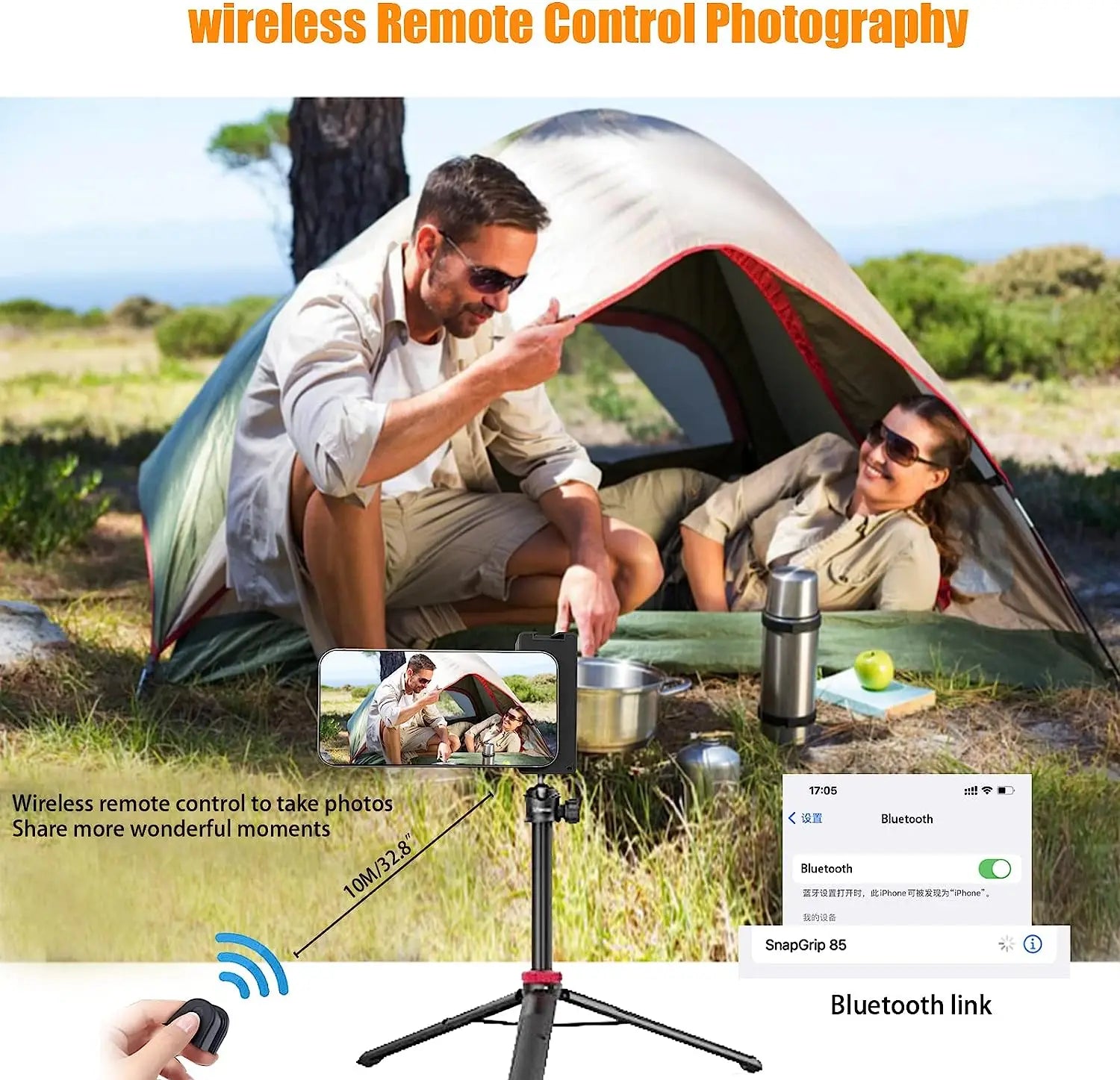 Magnetic Snapgrip Phone Hand Grip for Magsafe Handheld Bluetooth Remote Control Handle Shutter W/ 1/4" Screw Tripod Mount