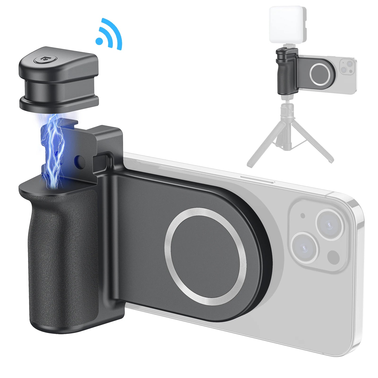 Magnetic Snapgrip Phone Hand Grip for Magsafe Handheld Bluetooth Remote Control Handle Shutter W/ 1/4" Screw Tripod Mount